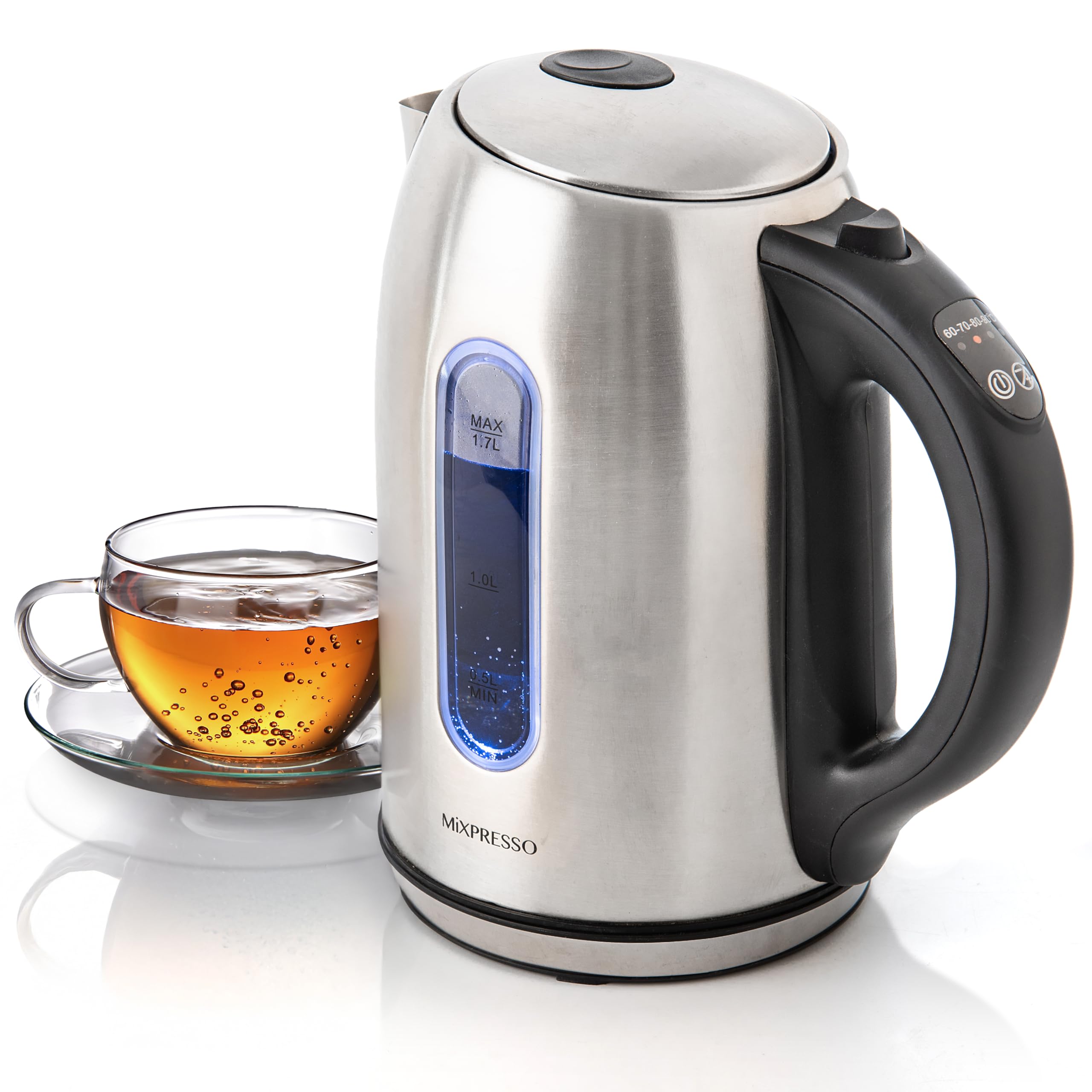 Mixpresso Stainless Steel Electric Kettle, Cordless 1.7L Electric Kettle Temperature Control,1500W Electric Tea Kettle with Viewing Window 2 Hr Keep Warm, Water Boiler with Auto-Off, Boil-Dry System product image