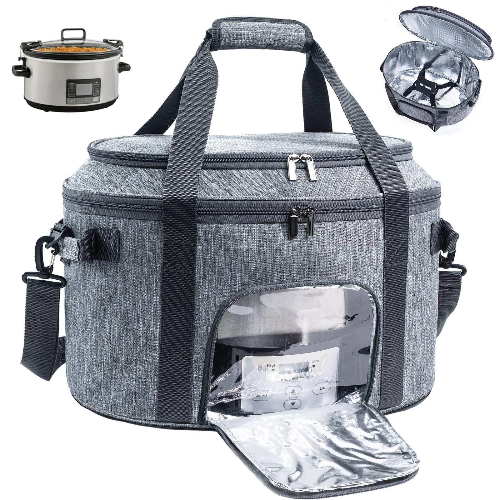 Double-Layer Slow Cooker Carrying Bag for 6-8 Quart CrockPot and Hamlton Beach Slowcooker, Travel Bag with Lid Fastener for Crock-pot, Portable Carrier with See-throught WindowBAG ONLY product image
