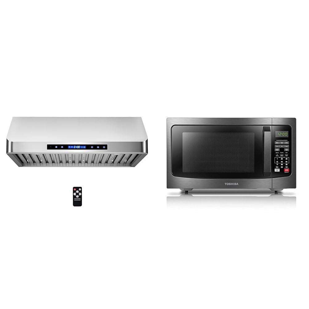 COSMO COS-QS75 30 in. Under Cabinet Range Hood with 500 CFM, Permanent Filters, LED Lights & TOSHIBA EM131A5C-BS Countertop Microwave Ovens 1.2 Cu Ft product image