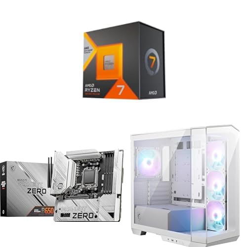 Bundle AMD Ryzen 7 7800X3D 8-Core AM5 Processor & MSI B650M Project Zero mATX DDR5 Gaming Motherboard & MSI MAG PANO M100R PZ White Micro ATX Gaming Case Support Back-Connect Motherboard product image
