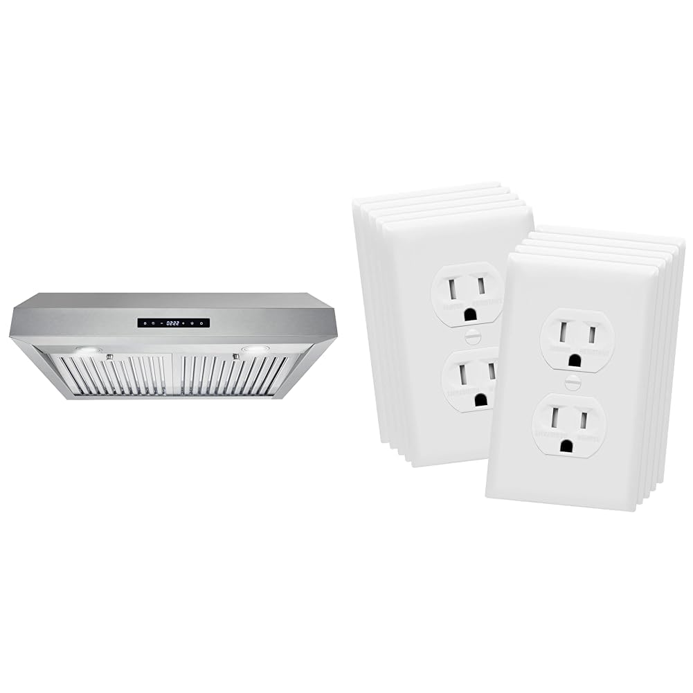 Cosmo UMC30 380 CFM 30" Stainless Steel Under Cabinet Range Hood & Enerlites 10-Pack 15A 125V Duplex Receptacle Outlets Bundle product image