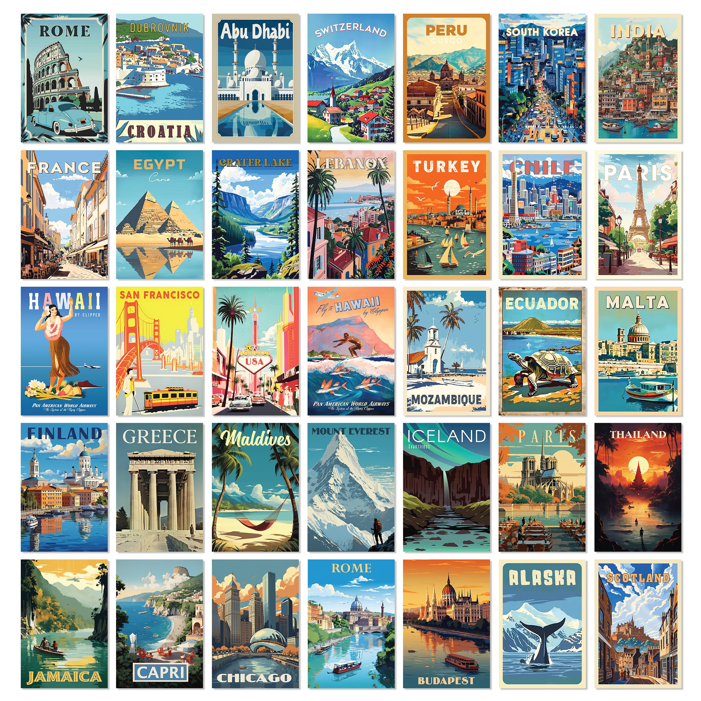 97 Decor Vintage Travel Decor - Travel Posters Wall Art Prints, Vintage Postcards from Around The World, City Landscape Aesthetic Pictures Retro Popular Cities Photo Collage Kit for Teen Bedroom 4x6 product image