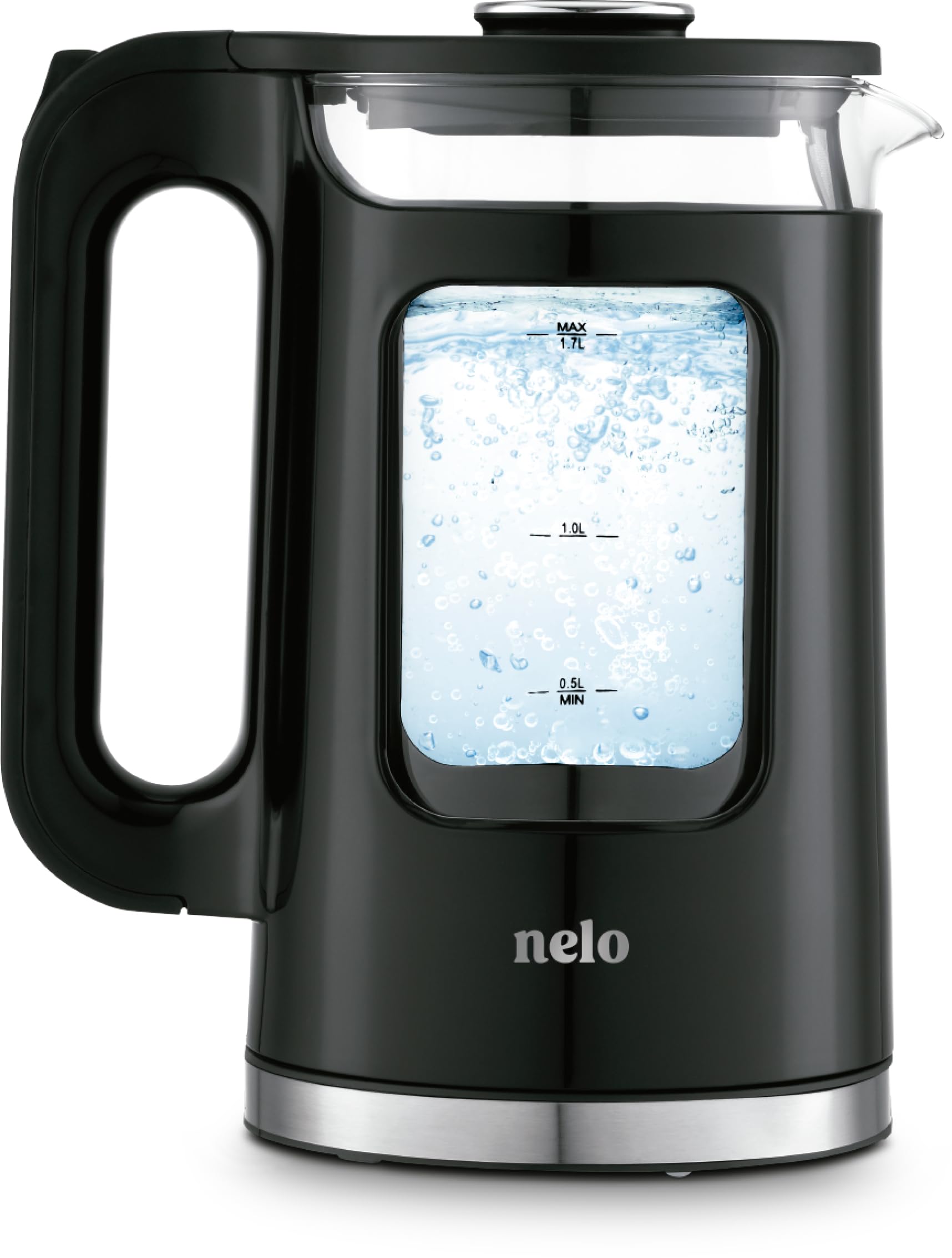NELO Electric Kettle with Keep Warm Function, Sleek Glass Window Double Wall Design, LED Indicator Lights, Black Tea Kettle & Hot Water Boiler with Auto Shut-Off, 360° Base, BPA-Free, 1.7 Liters product image