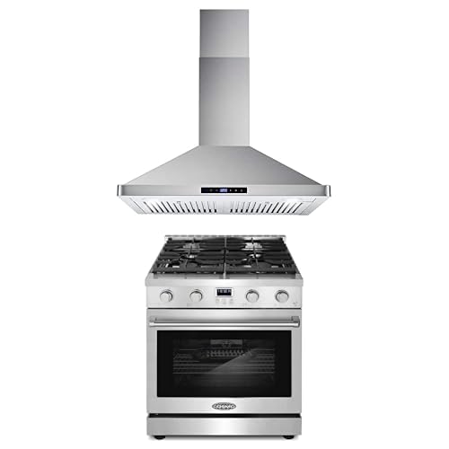 Cosmo 2-Pc Kitchen Appliance Packages, 30" Gas Range w Convection Oven and 30" Wall Mount Range Hood product image
