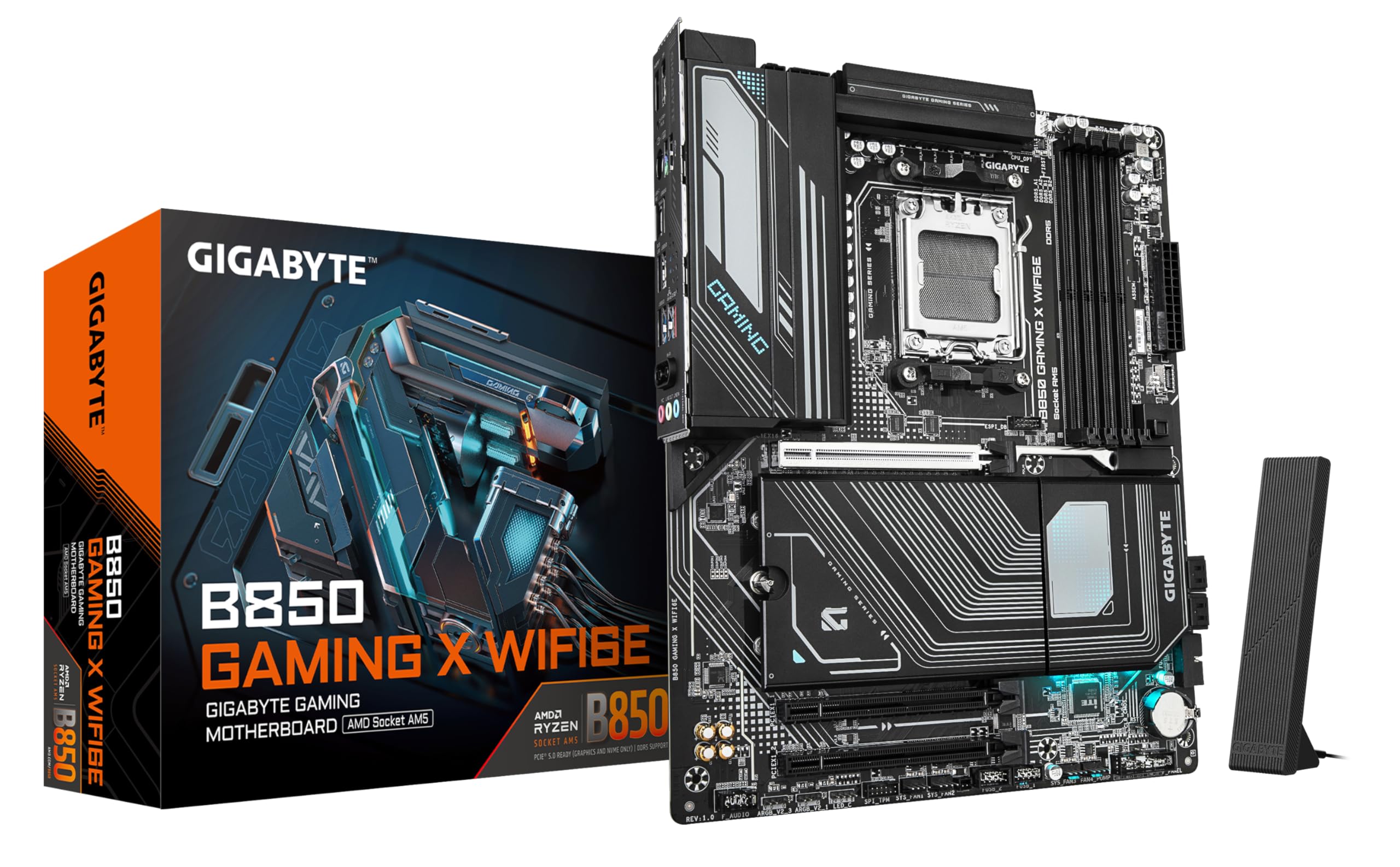 GIGABYTE B850 GAMING X WIFI6E Motherboard - AMD Ryzen 9000 Series CPUs, 12+2+2 Phases Digital VRM, up to 5200MHz DDR5 OC, 1xPCIe 5.0 + 2xPCIe 4.0 M.2, 2.5LAN, WIFI 6E, USB 3.2 Gen 2x2 product image