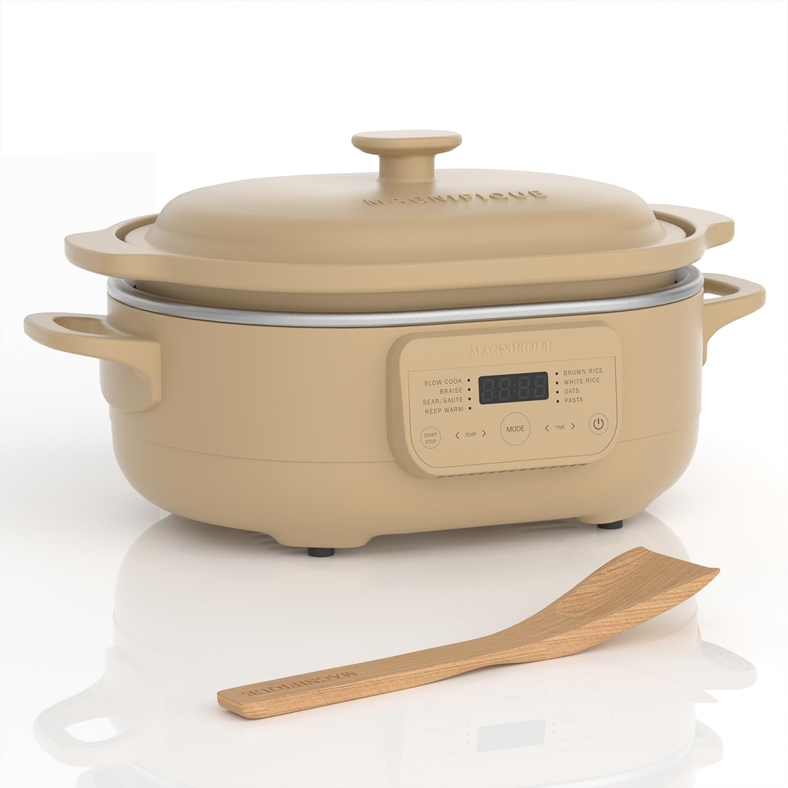 MAGNIFIQUE 4 Quart Programmable Casserole Slow Cooker, 8-in-1 Multi Cooker with Removable Non-Toxic Stoneware Crock, Claypot Slow Cooker, Rice-cooking, Nonstick, Oven Safe Pot to 450°F, Brown product image