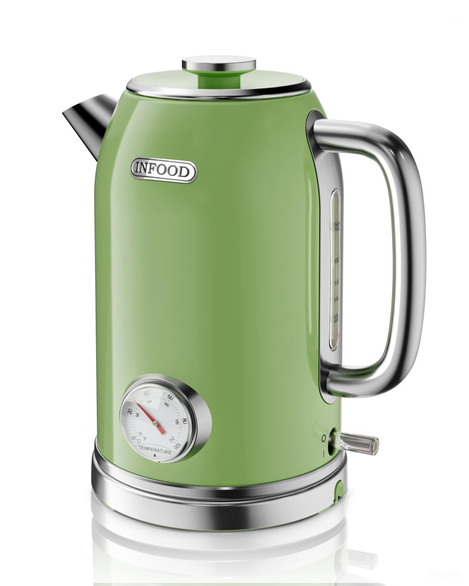 INFOOD Retro Electric Kettle 1.8L/60.8oz with Thermometer - 1200W Fast Boiling Stainless Steel Tea Kettle with Water Level, BPA-Free, Auto Shut-Off, Boil-Dry Protection, Green product image
