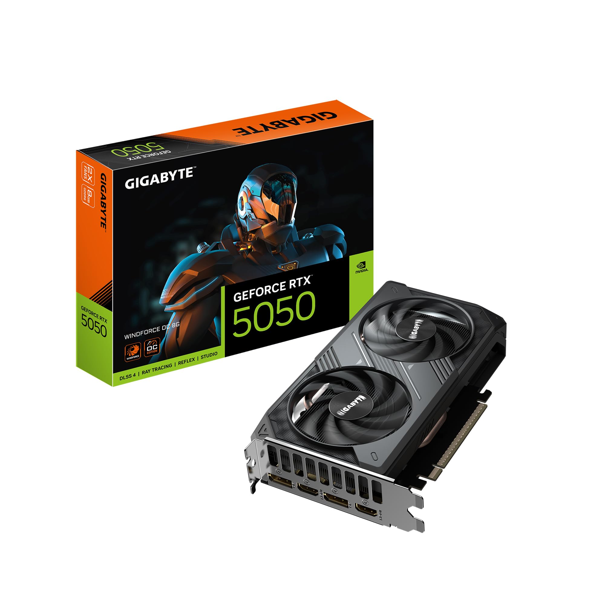 GIGABYTE GeForce RTX 5050 WINDFORCE OC 8G Graphics Card, 8GB 128-bit GDDR6, PCIe 5.0, WINDFORCE Cooling System, GV-N5050WF2OC-8GD Video Card product image