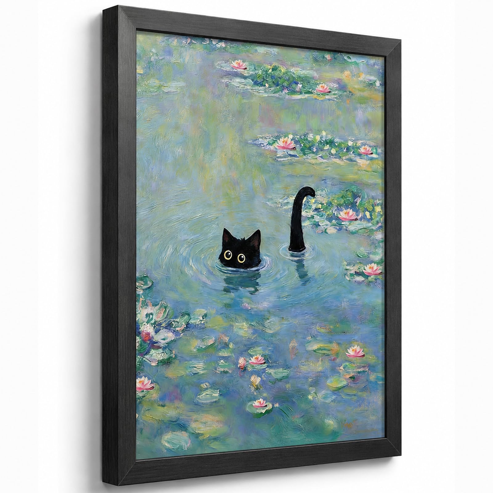 Cat Wall Art Monet Prints Vintage Canvas Wall Art Funny Cat in Water Lilies Posters Funny Wall Art for Room Bedroom Living Room Bathroom Wall Decor Aesthetic Retro Humorous Animals Size: 16&rsquo;&lsquo;x24&rsquo;&rsquo; product image